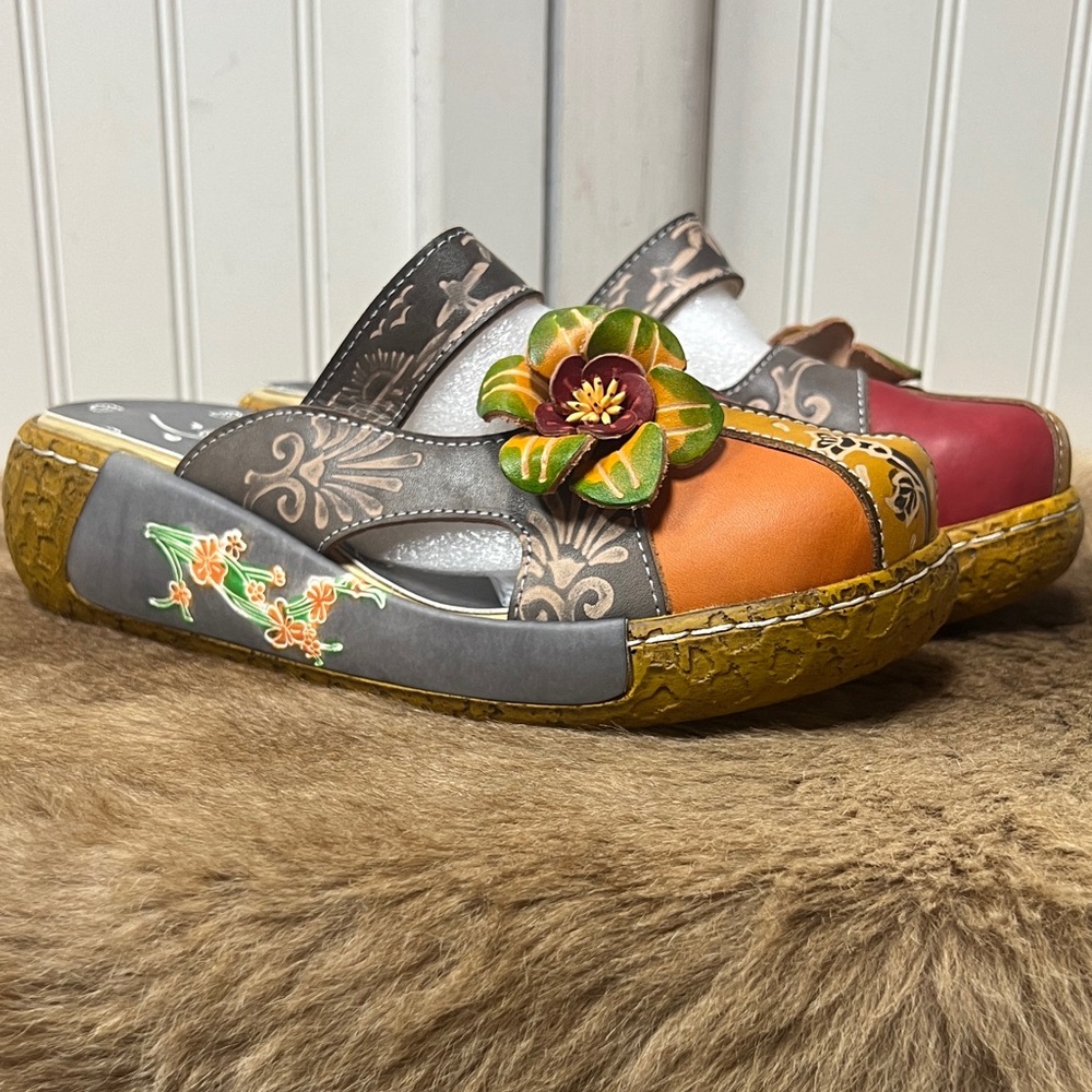 Boho Floral Clog Sandals 10 Hippie - Picture 2 of 9